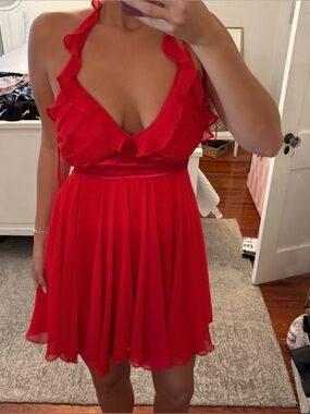 Double Zero Red Ruffle Halter Fit & Flare Mini Dress